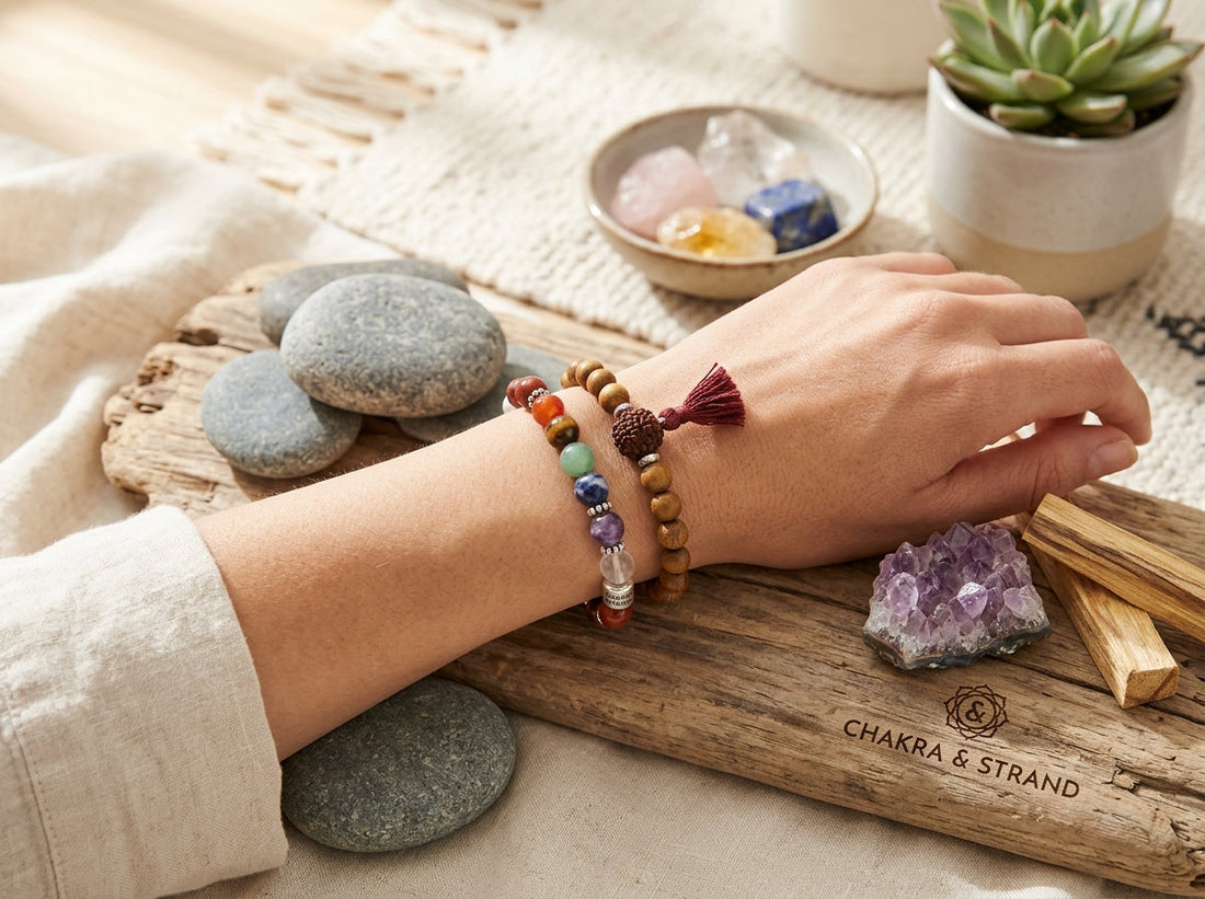 Align your energy, balance chakras, and deepen meditation with intentional Chakra & Strand crystal bracelets