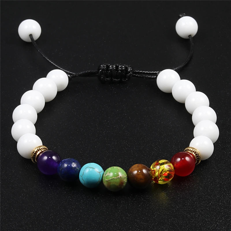 7 Chakra Bead Natural Stone Bracelet for Women Men Healing Balance Tiger Eye Stone Black Lava Bracelets Yoga Jewelry  Adjustable