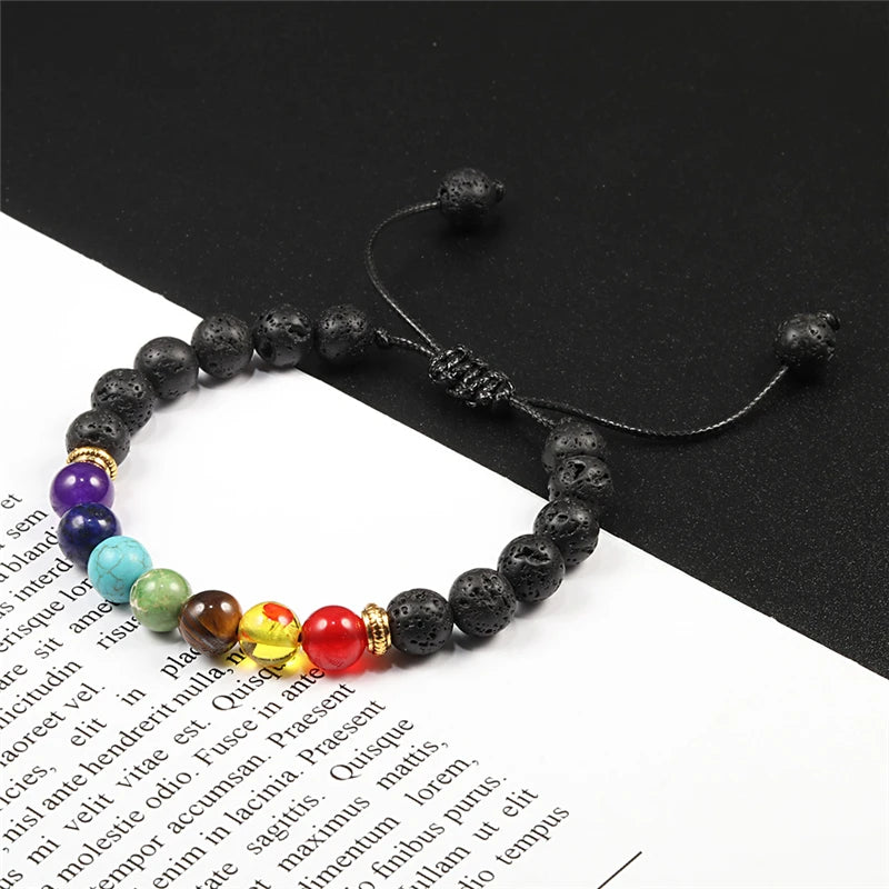 7 Chakra Bead Natural Stone Bracelet for Women Men Healing Balance Tiger Eye Stone Black Lava Bracelets Yoga Jewelry  Adjustable