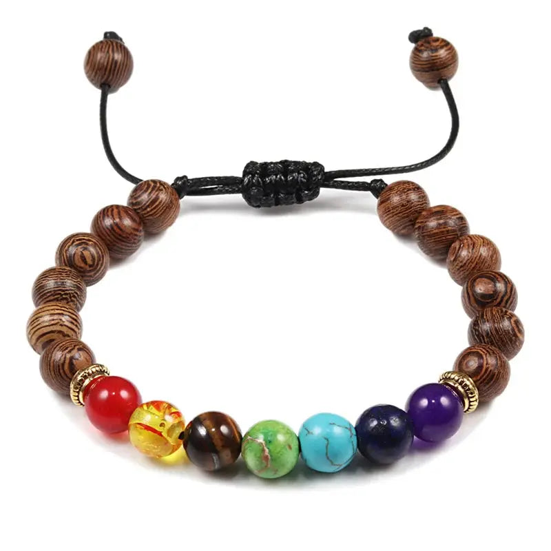 7 Chakra Bead Natural Stone Bracelet for Women & Men Healing Balance Tiger Eye Stone Black Lava Bracelets Adjustable Yoga Jewelry - The Iconic Marketplace