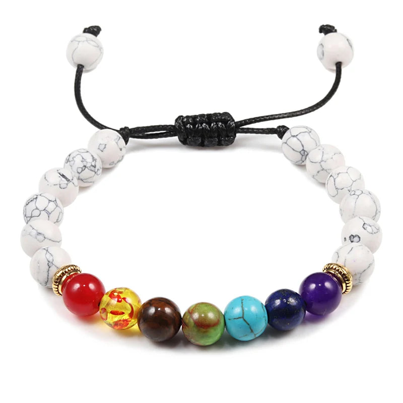 7 Chakra Bead Natural Stone Bracelet for Women & Men Healing Balance Tiger Eye Stone Black Lava Bracelets Adjustable Yoga Jewelry - The Iconic Marketplace