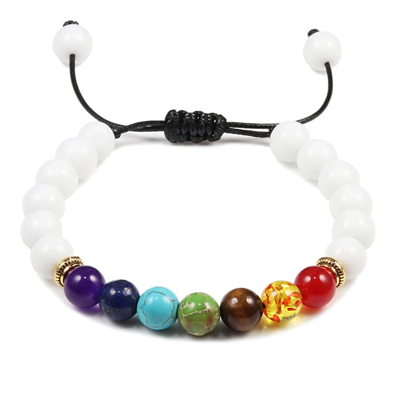 7 Chakra Bead Natural Stone Bracelet for Women & Men Healing Balance Tiger Eye Stone Black Lava Bracelets Adjustable Yoga Jewelry - The Iconic Marketplace