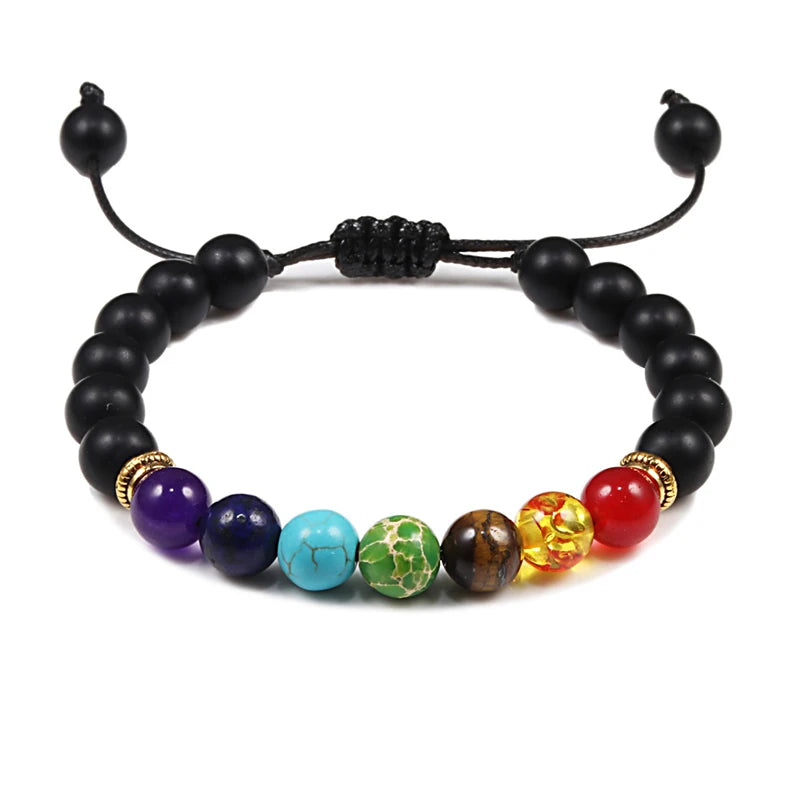 7 Chakra Bead Natural Stone Bracelet for Women & Men Healing Balance Tiger Eye Stone Black Lava Bracelets Adjustable Yoga Jewelry - The Iconic Marketplace
