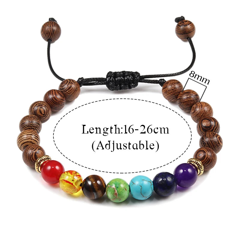 7 Chakra Bead Natural Stone Bracelet for Women Men Healing Balance Tiger Eye Stone Black Lava Bracelets Yoga Jewelry  Adjustable