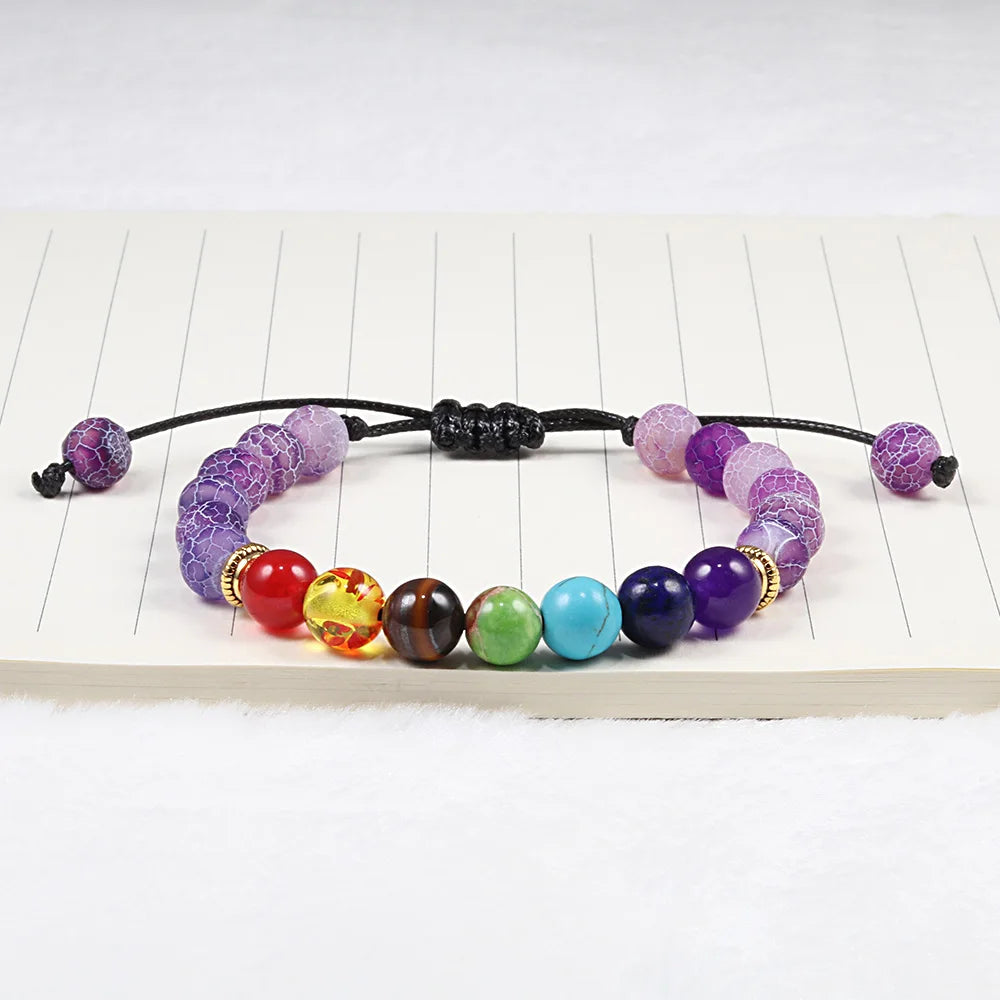 7 Chakra Bead Natural Stone Bracelet for Women Men Healing Balance Tiger Eye Stone Black Lava Bracelets Yoga Jewelry  Adjustable
