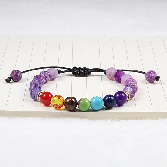 7 Chakra Bead Natural Stone Bracelet for Women & Men Healing Balance Tiger Eye Stone Black Lava Bracelets Adjustable Yoga Jewelry - The Iconic Marketplace # #