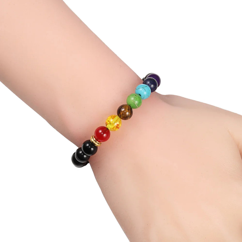 7 Chakra Bead Natural Stone Bracelet for Women Men Healing Balance Tiger Eye Stone Black Lava Bracelets Yoga Jewelry  Adjustable