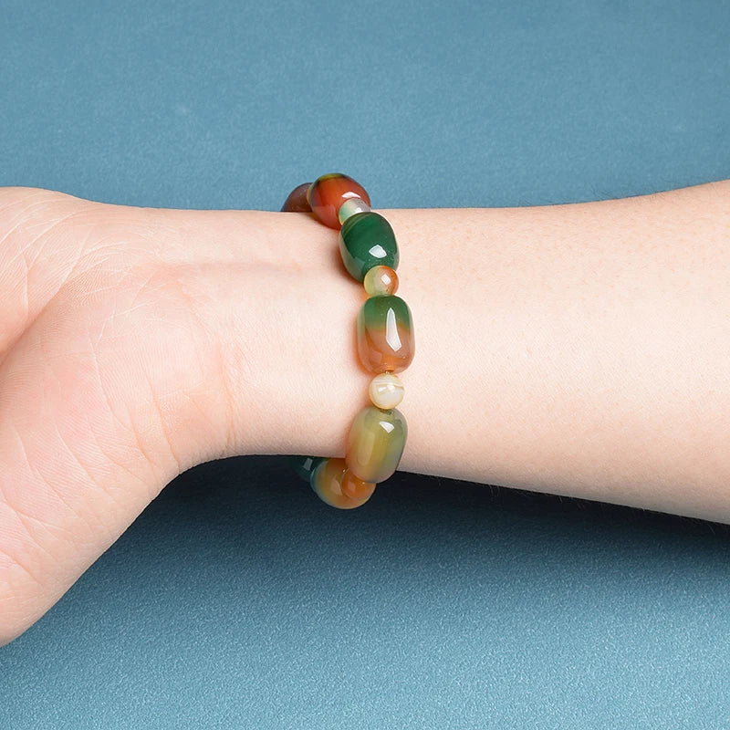 Elegant Green Peacock Agate Bracelet – Women and Men ’s Healing Energy Jade Drum Beads Jewelry Gift