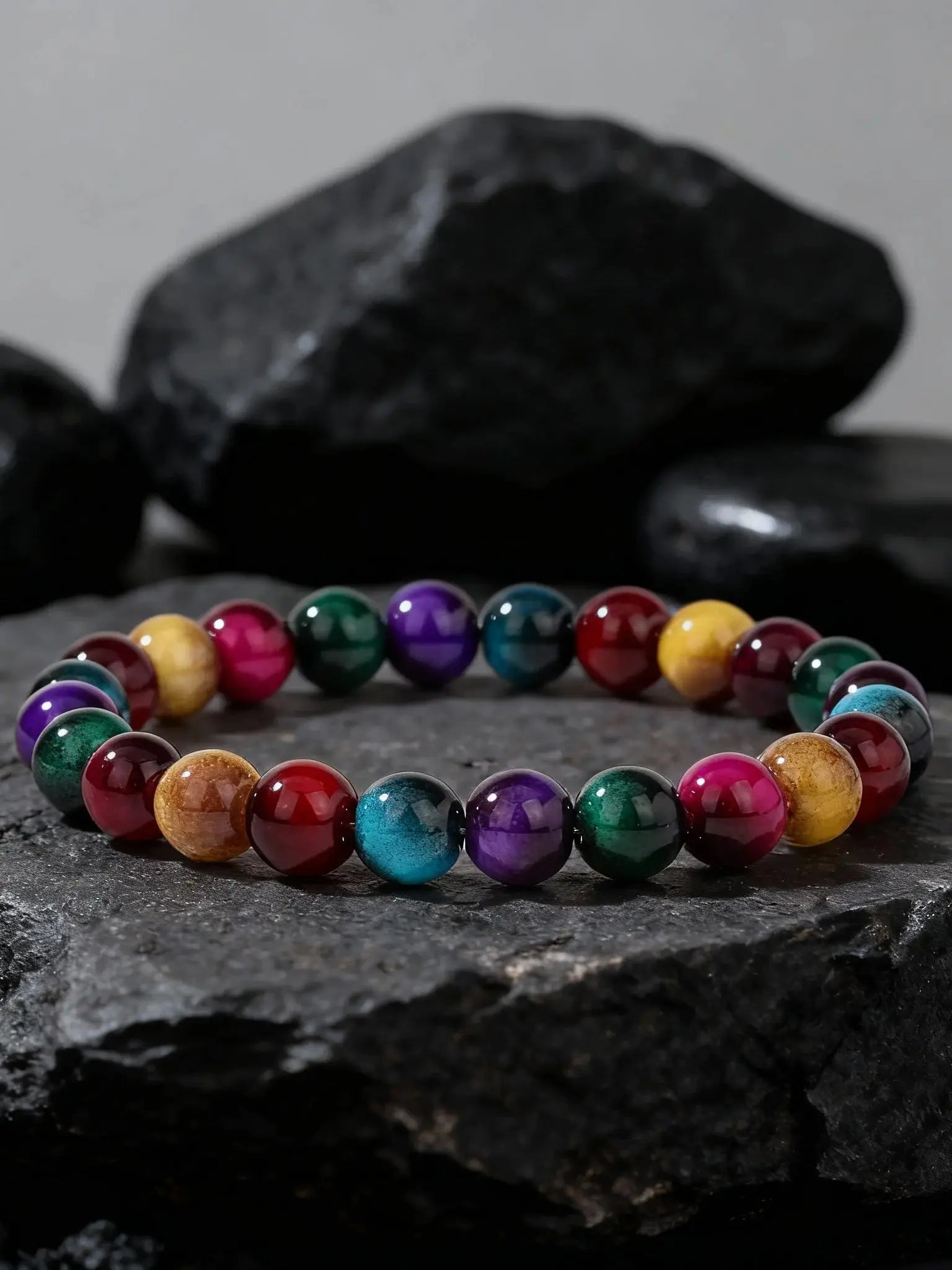 Multicolor Yoga Beaded Bracelets – Yellow, Green, Red, Purple & Blue Bracelet | Unique Handmade Jewelry for Family Banquet