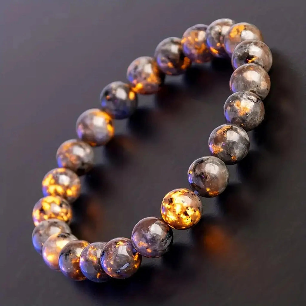 Handmade Natural Flame Stone Bracelet – Raw Stone UV Luminescent Rock Elastic Jewelry