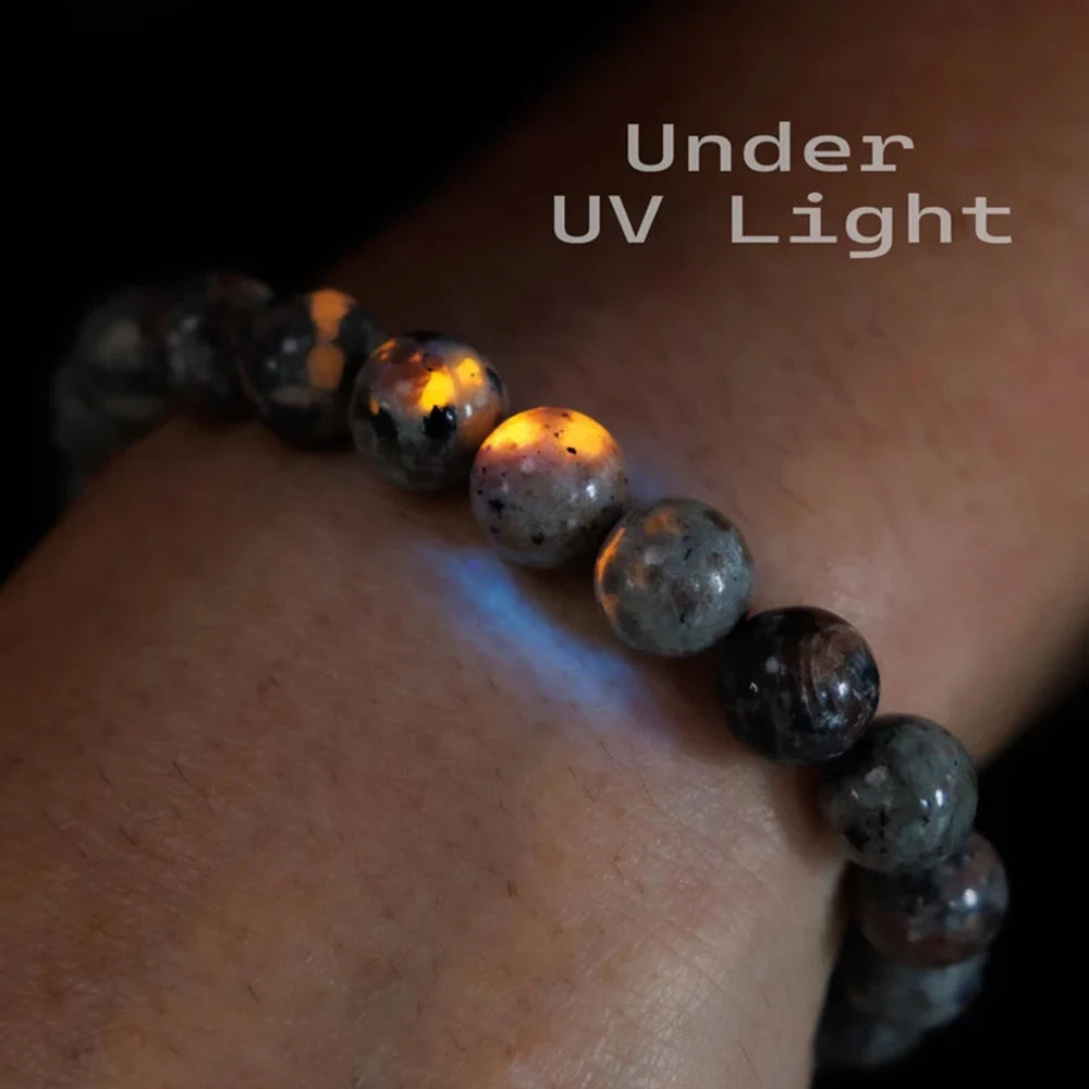 Handmade Natural Flame Stone Bracelet – Raw Stone UV Luminescent Rock Elastic Jewelry