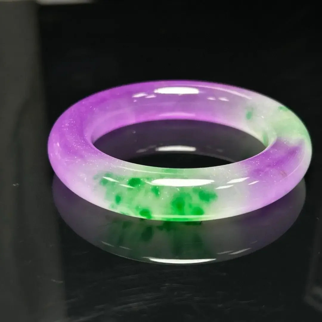 Natural Myanmar Jade Bracelet for Women, Ice Green & Violet Jade Bangle, Elegant Dulong Jade Jewelry Gift for Mom & Girls