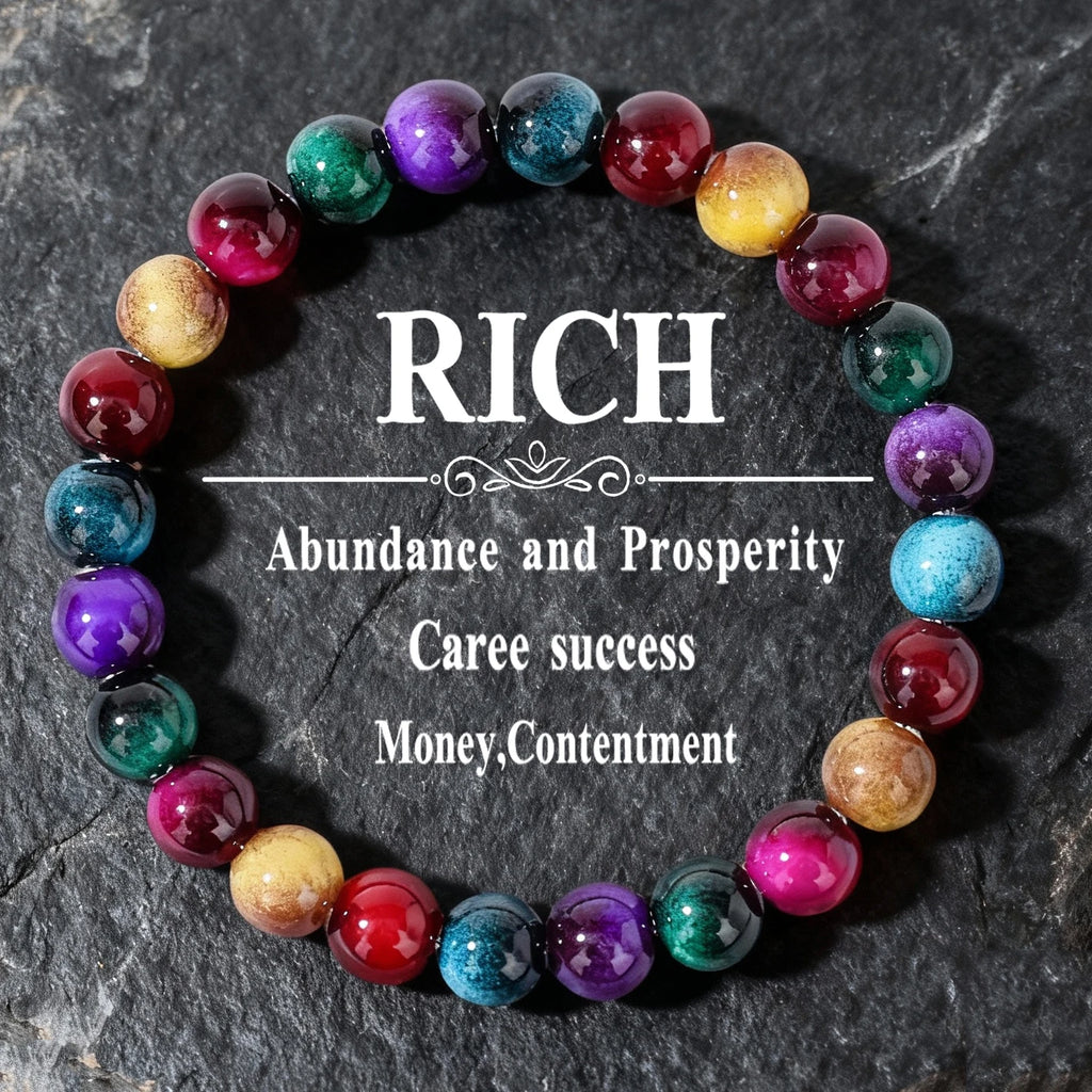 Multicolor Yoga Beaded Bracelets – Yellow, Green, Red, Purple & Blue Bracelet | Unique Handmade Jewelry for Family Banquet
