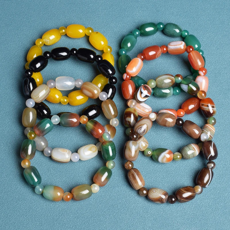 Elegant Green Peacock Agate Bracelet – Women and Men ’s Healing Energy Jade Drum Beads Jewelry Gift