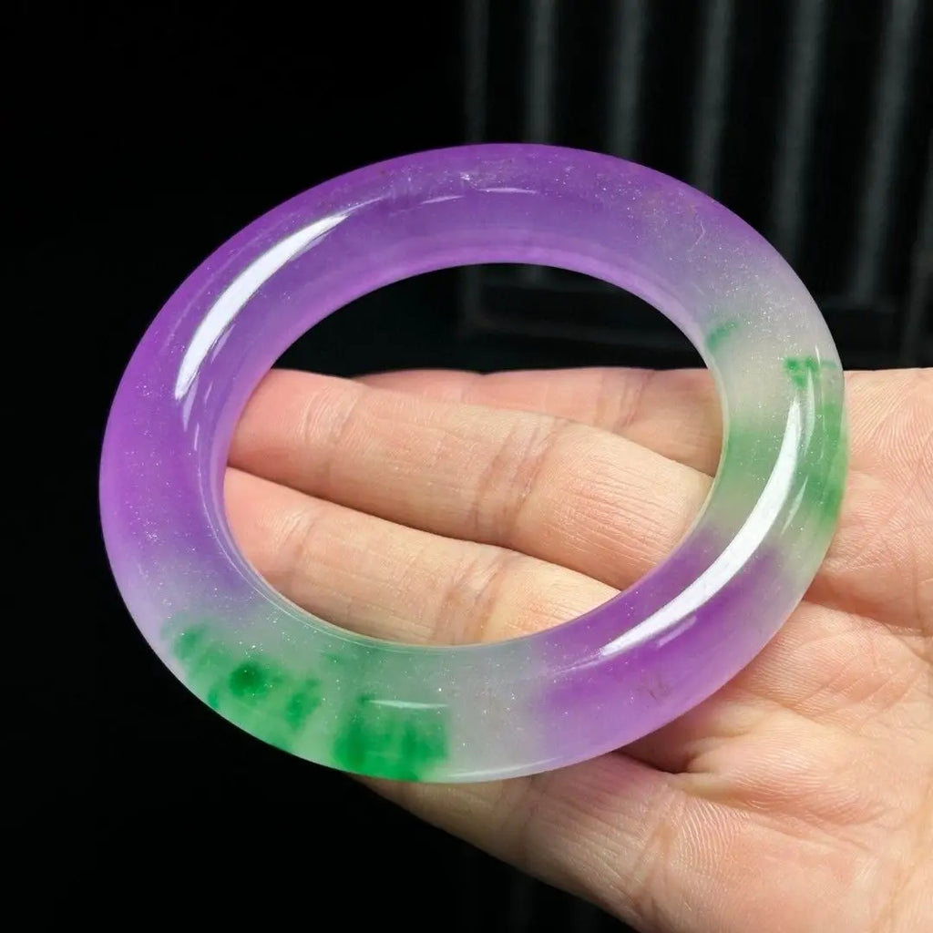 Natural Myanmar Jade Bracelet for Women, Ice Green & Violet Jade Bangle, Elegant Dulong Jade Jewelry Gift for Mom & Girls