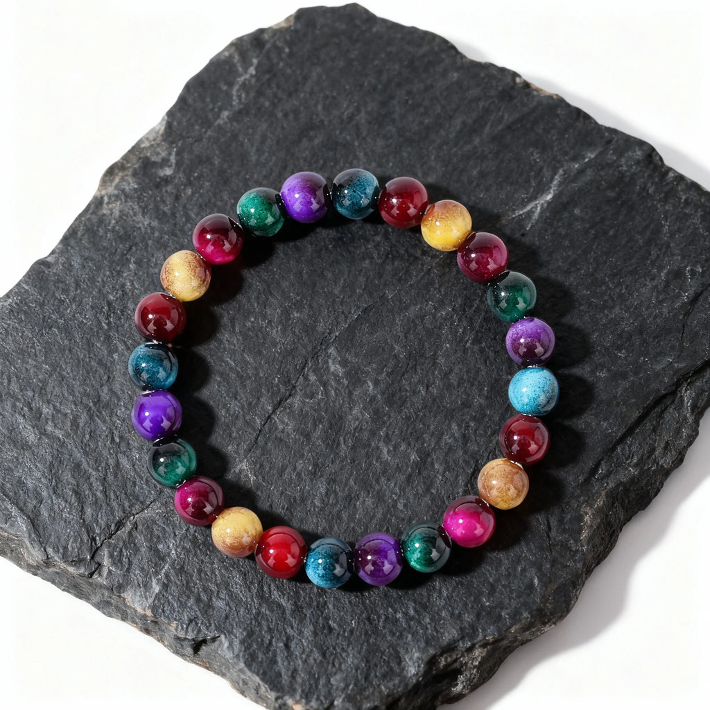 Multicolor Yoga Beaded Bracelets – Yellow, Green, Red, Purple & Blue Bracelet | Unique Handmade Jewelry for Family Banquet