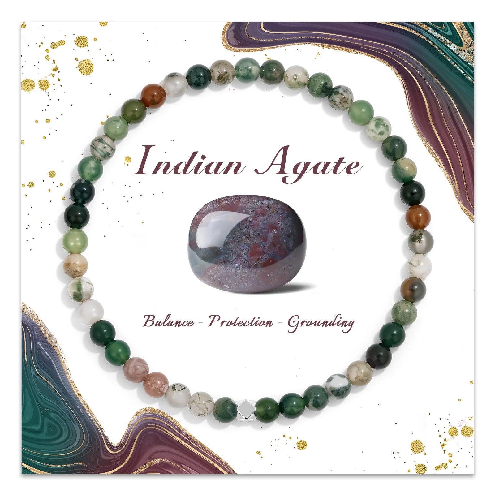 Natural Stone Bead Bracelet with Silver Spacer Charms – Green Jade, Indian Agate & Lapis Lazuli Gemstone Bracelet for Women & Men - The Iconic Marketplace