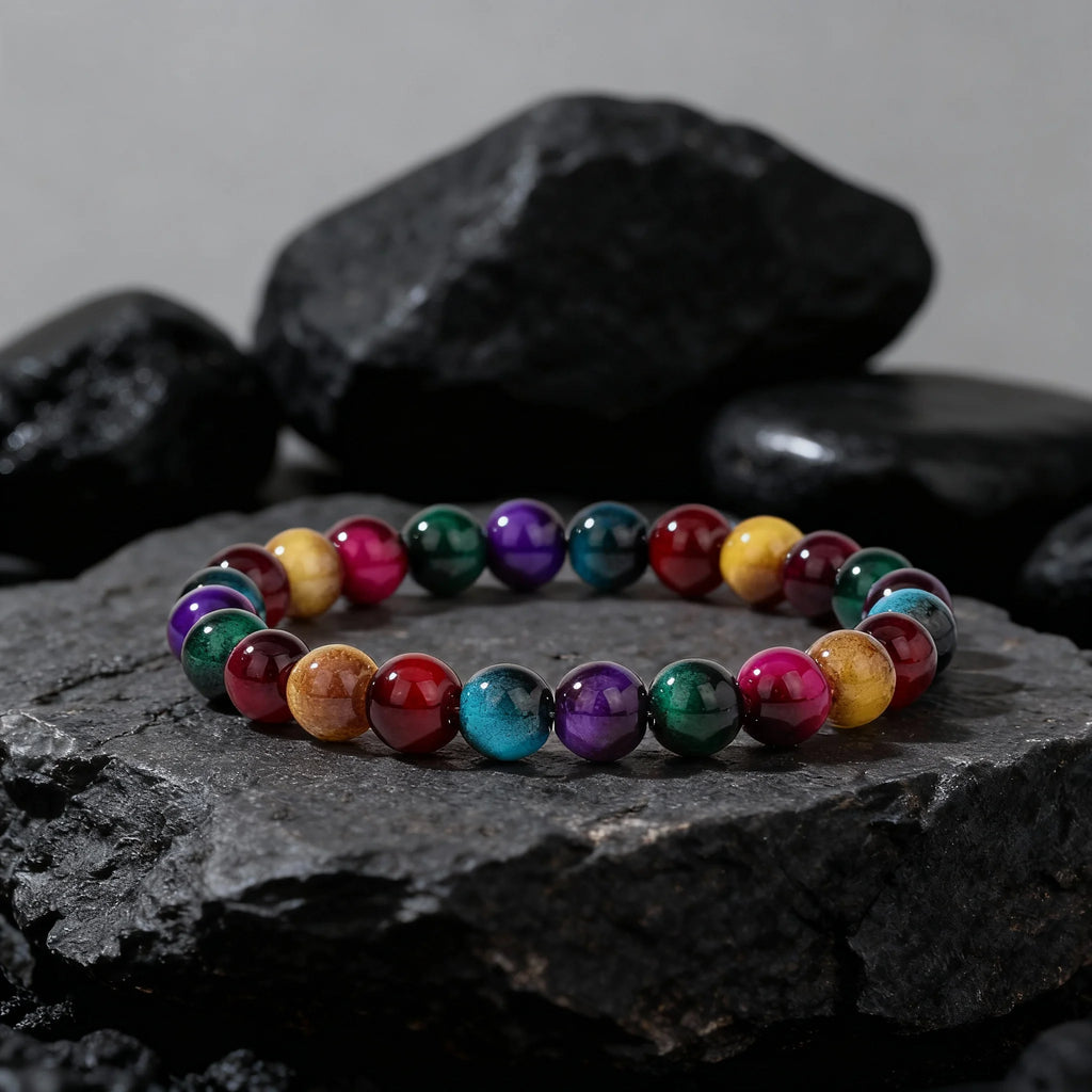 Multicolor Yoga Beaded Bracelets – Yellow, Green, Red, Purple & Blue Bracelet | Unique Handmade Jewelry for Family Banquet
