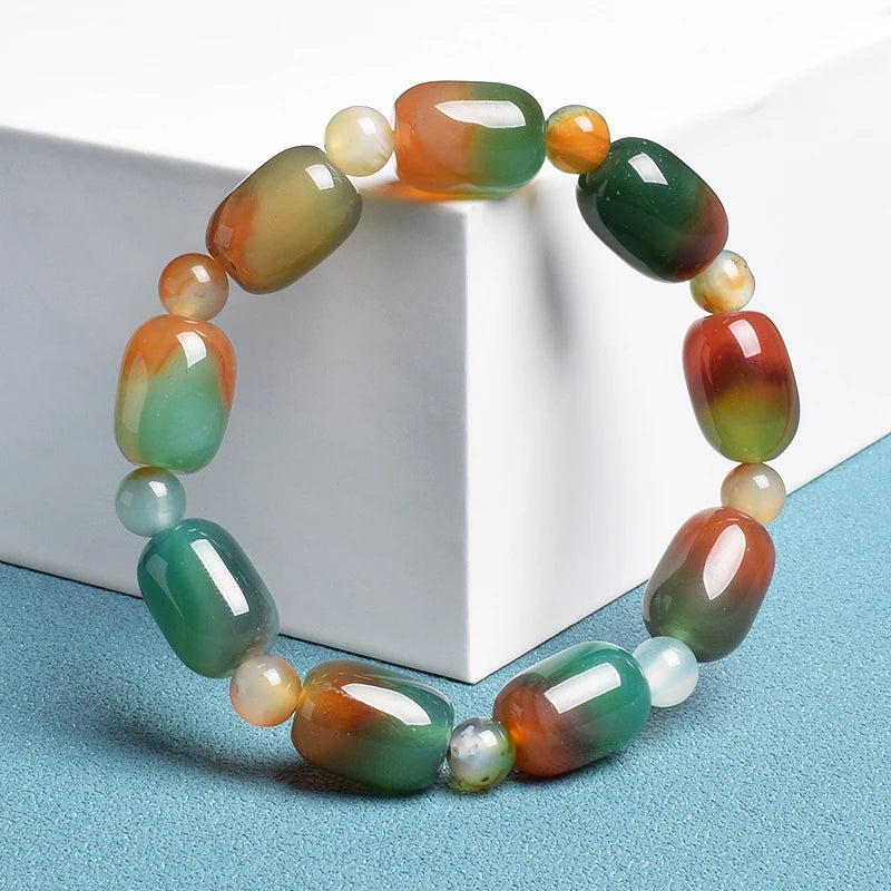 Elegant Green Peacock Agate Bracelet – Women and Men ’s Healing Energy Jade Drum Beads Jewelry Gift