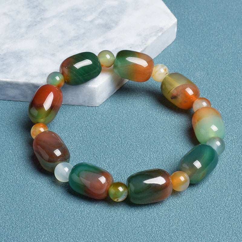 Elegant Green Peacock Agate Bracelet – Women and Men ’s Healing Energy Jade Drum Beads Jewelry Gift