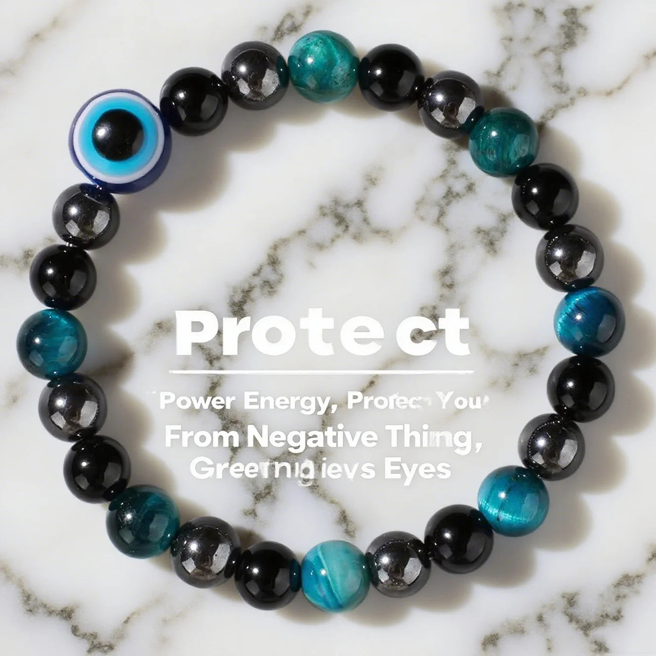 Triple Protection Bracelet – Blue Tiger’s Eye, Black Obsidian & Evil Eye Handmade Beaded Jewelry