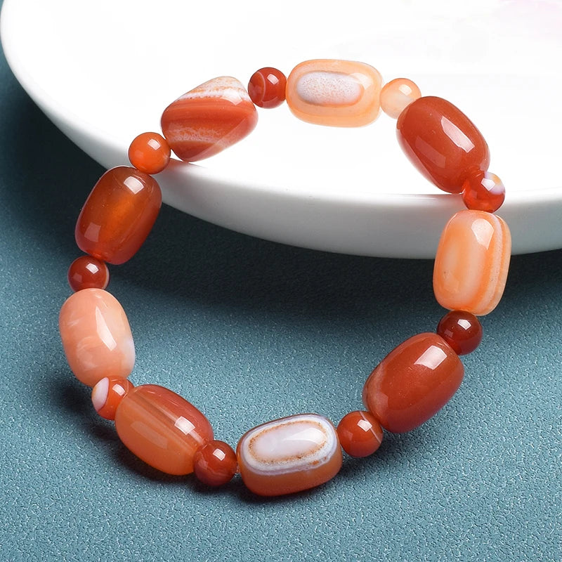 Elegant Green Peacock Agate Bracelet – Women and Men ’s Healing Energy Jade Drum Beads Jewelry Gift