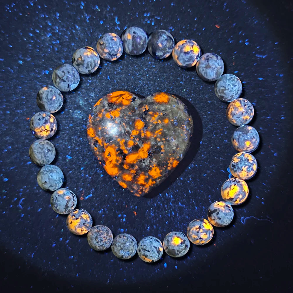 Handmade Natural Flame Stone Bracelet – Raw Stone UV Luminescent Rock Elastic Jewelry - The Iconic Marketplace