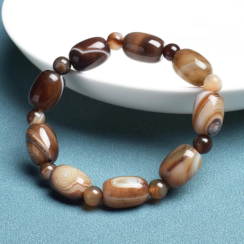 Elegant Green Peacock Agate Bracelet – Women and Men ’s Healing Energy Jade Drum Beads Jewelry Gift