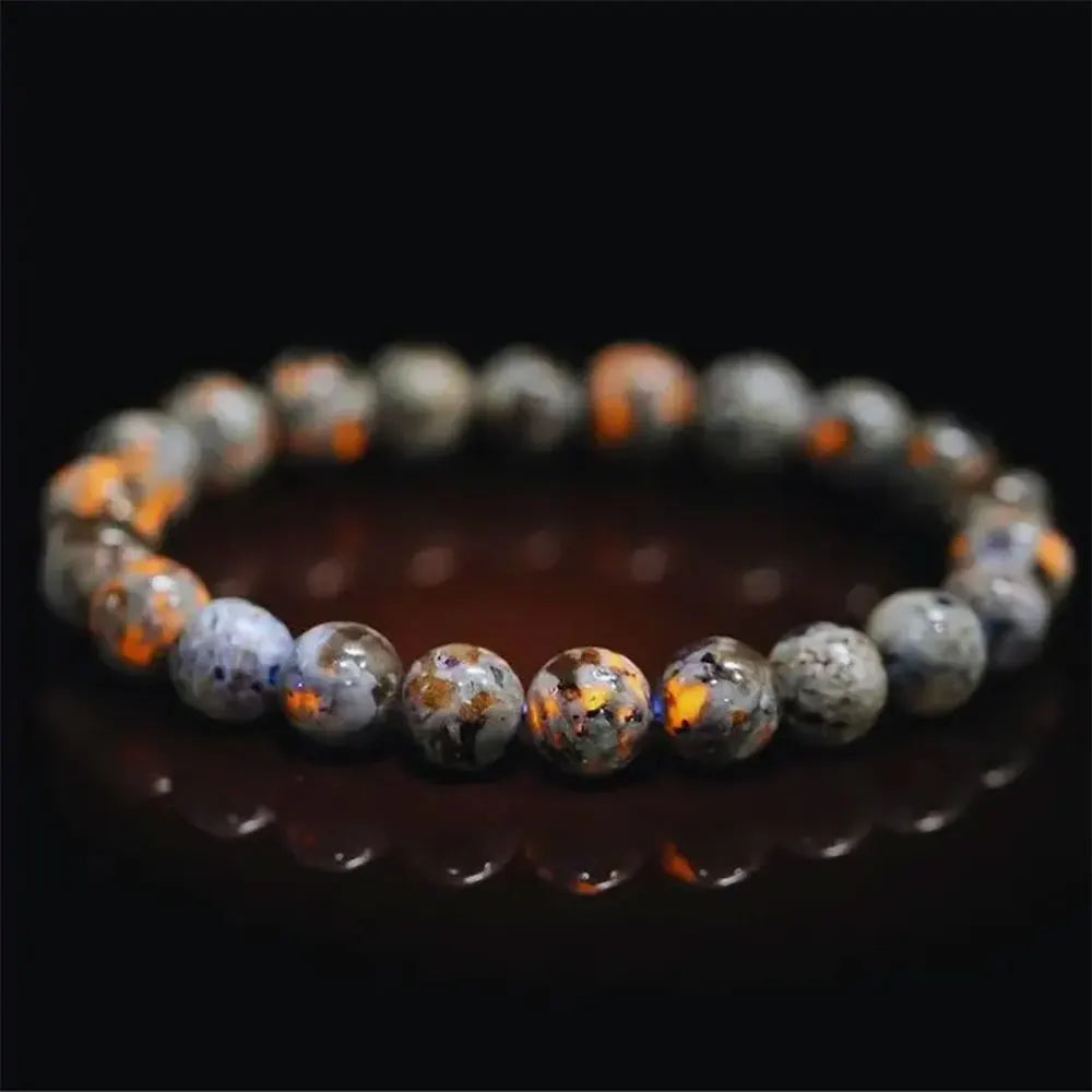 Handmade Natural Flame Stone Bracelet – Raw Stone UV Luminescent Rock Elastic Jewelry