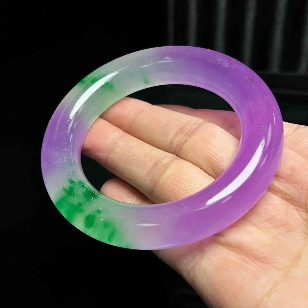 Natural Myanmar Jade Bracelet for Women, Ice Green & Violet Jade Bangle, Elegant Dulong Jade Jewelry Gift for Mom & Girls