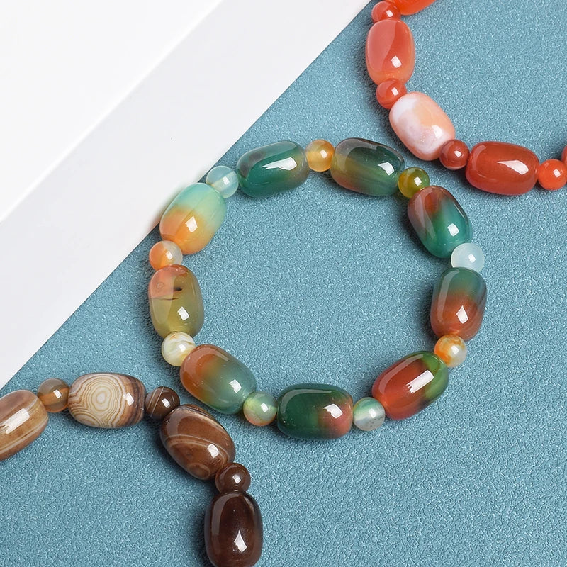 Elegant Green Peacock Agate Bracelet – Women and Men ’s Healing Energy Jade Drum Beads Jewelry Gift
