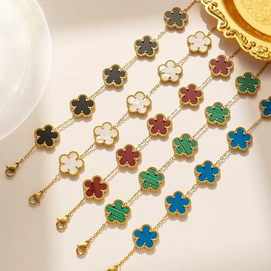 Classic Luxury Stainless Steel Bracelet Ladies Adjustable Five Flower Bracelets for Women New Fashion Party Jewelry Gifts Clover - The Iconic Marketplace # #