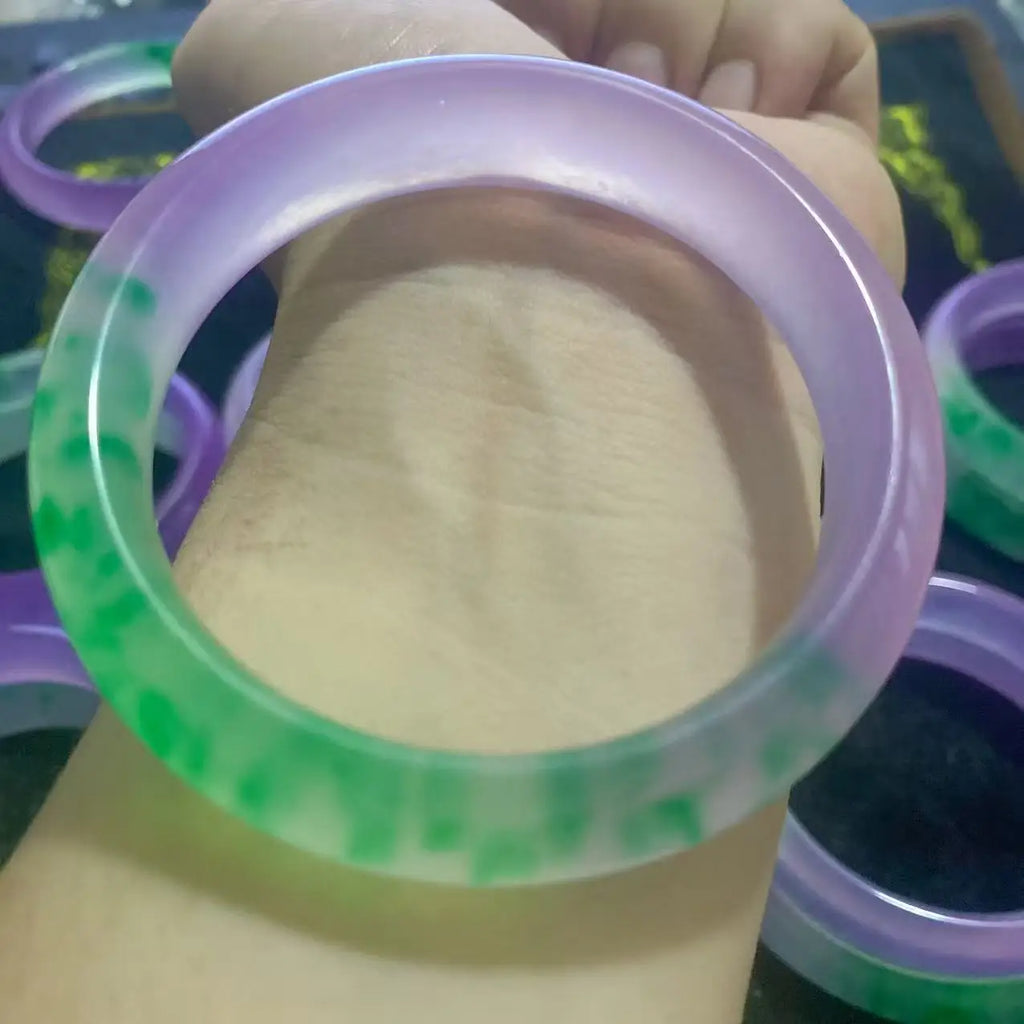 Natural Myanmar Jade Bracelet for Women, Ice Green & Violet Jade Bangle, Elegant Dulong Jade Jewelry Gift for Mom & Girls