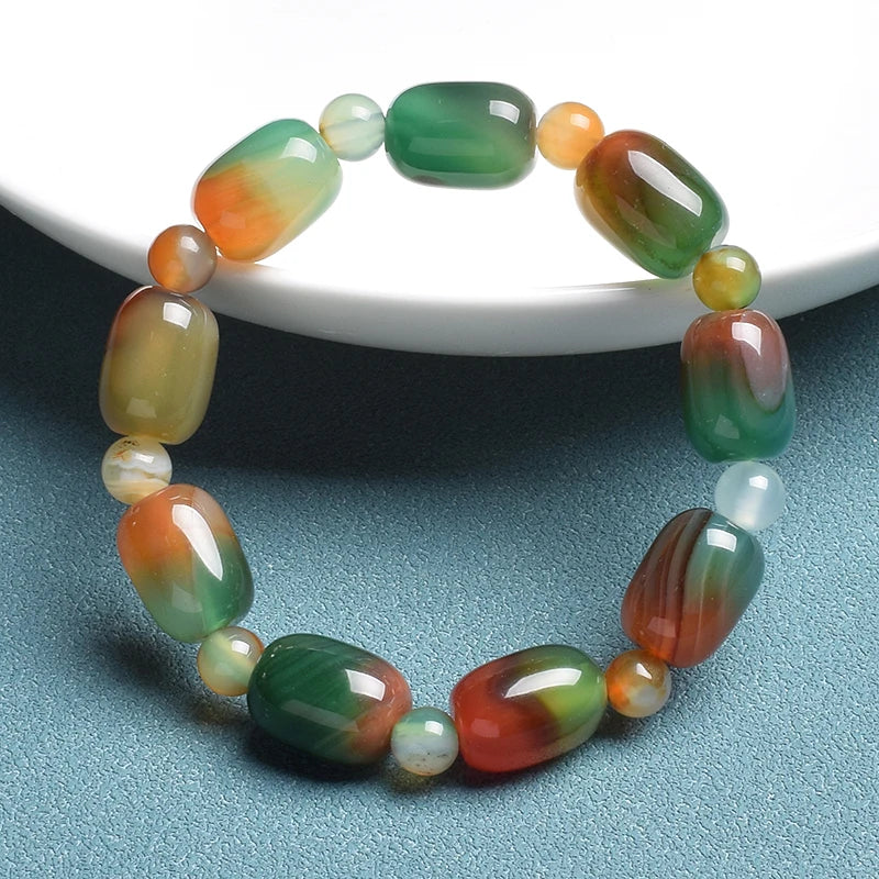 Elegant Green Peacock Agate Bracelet – Women and Men ’s Healing Energy Jade Drum Beads Jewelry Gift