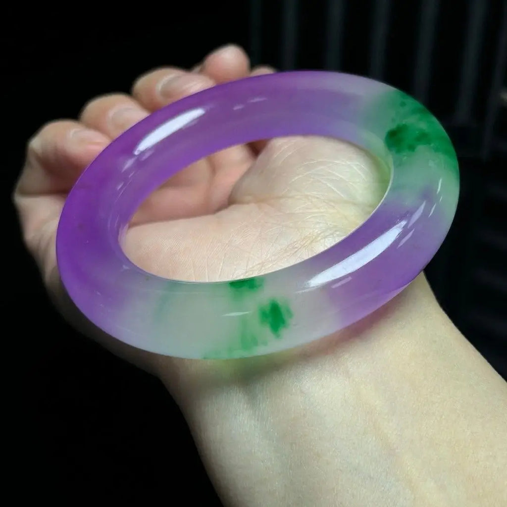 Natural Myanmar Jade Bracelet for Women, Ice Green & Violet Jade Bangle, Elegant Dulong Jade Jewelry Gift for Mom & Girls