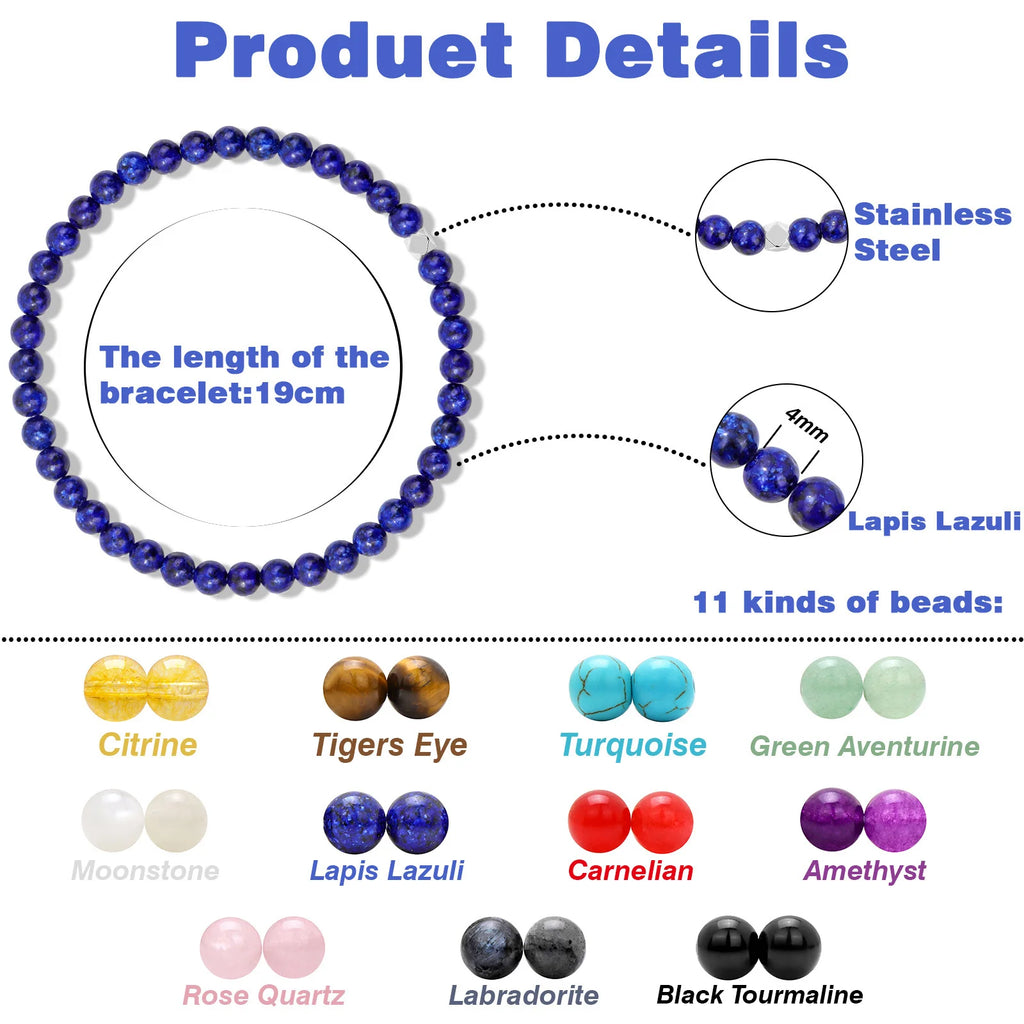 Natural Stone Bead Bracelet with Silver Spacer Charms – Green Jade, Indian Agate & Lapis Lazuli Gemstone Bracelet for Women & Men
