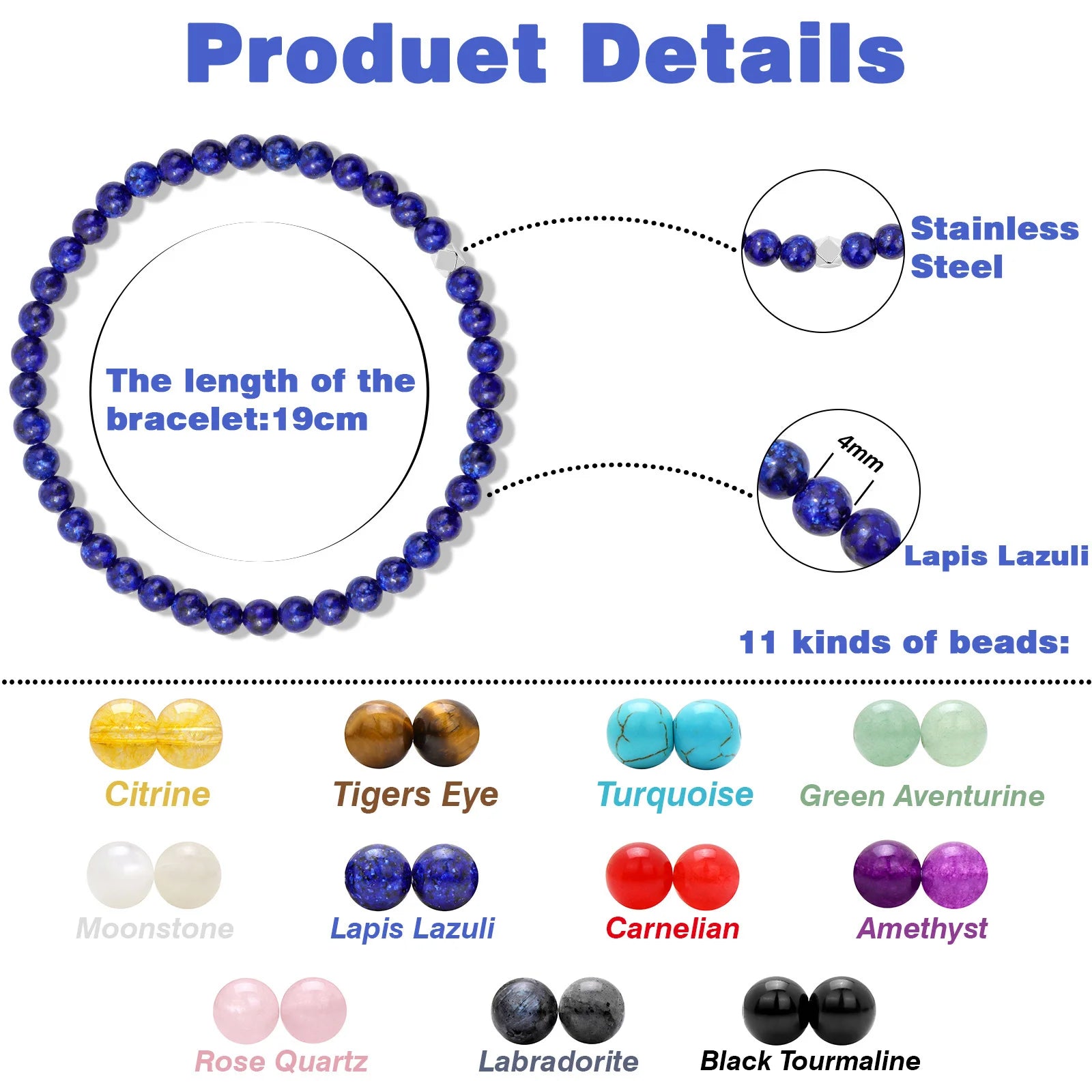Natural Stone Bead Bracelet with Silver Spacer Charms – Green Jade, Indian Agate & Lapis Lazuli Gemstone Bracelet for Women & Men
