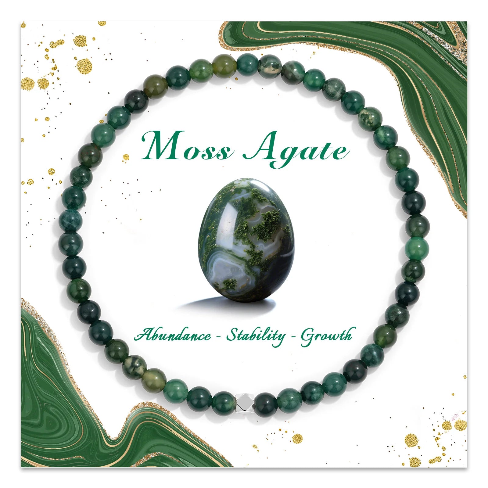 Natural Stone Bead Bracelet with Silver Spacer Charms – Green Jade, Indian Agate & Lapis Lazuli Gemstone Bracelet for Women & Men - The Iconic Marketplace