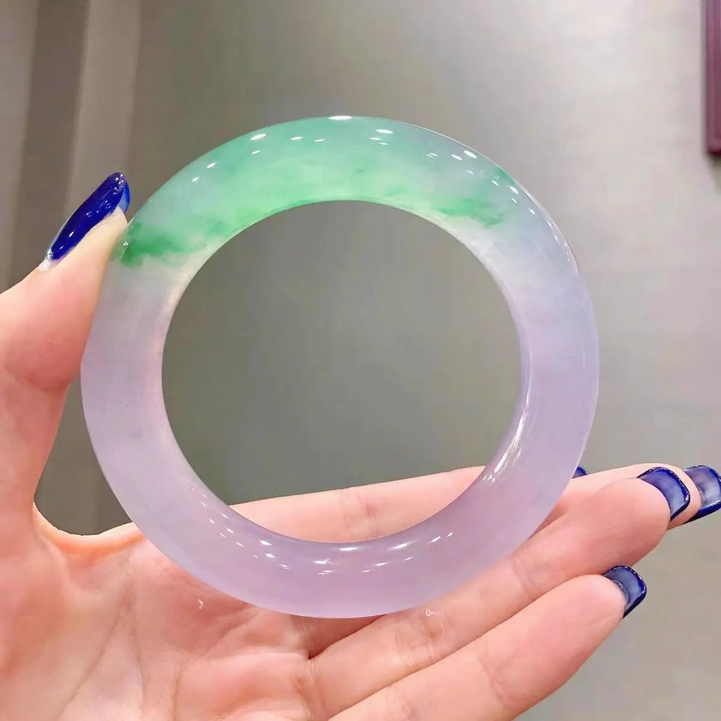 Natural Myanmar Jade Bracelet for Women, Ice Green & Violet Jade Bangle, Elegant Dulong Jade Jewelry Gift for Mom & Girls