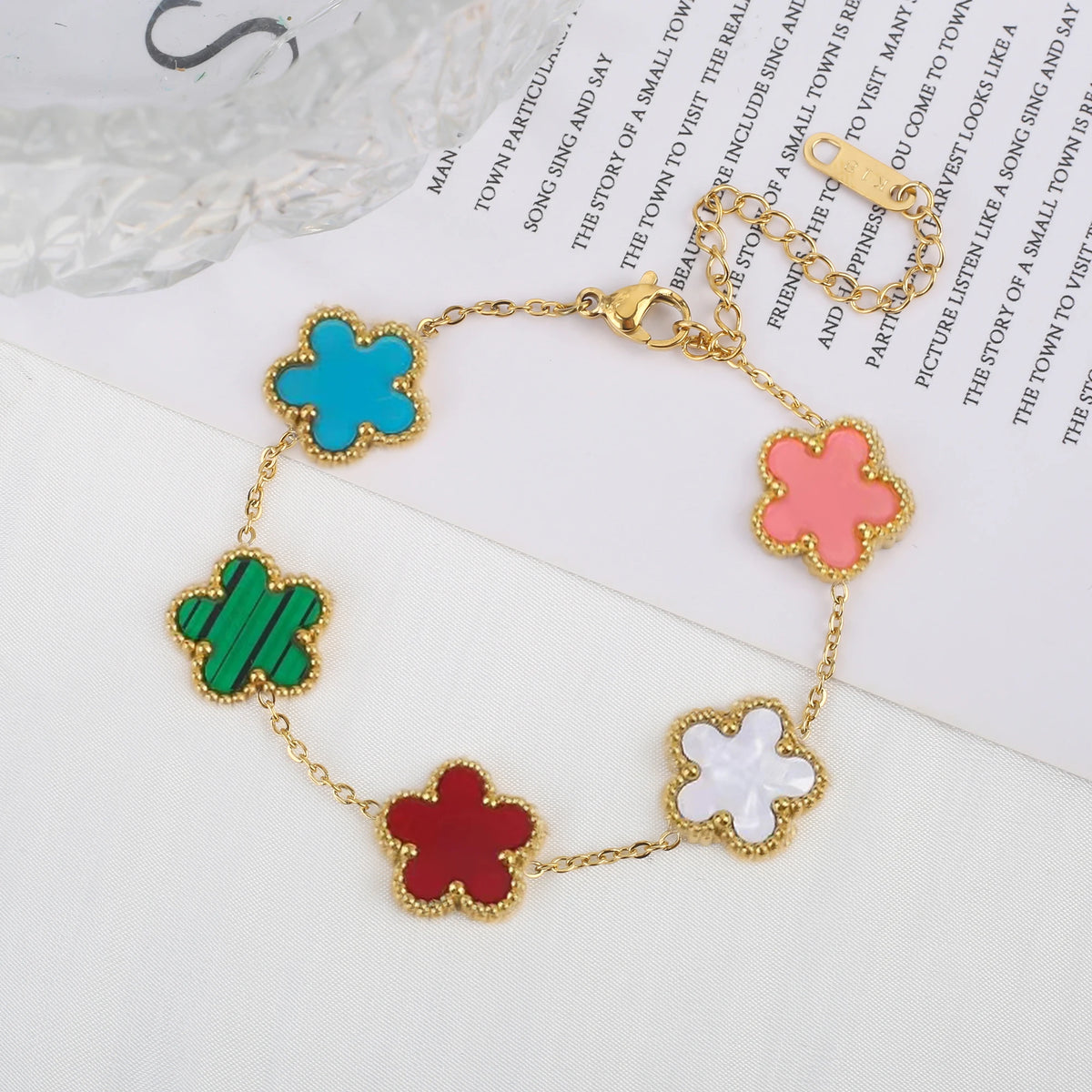 Classic Luxury Stainless Steel Bracelet Ladies Adjustable Five Flower Bracelets for Women New Fashion Party Jewelry Gifts Clover - The Iconic Marketplace # #